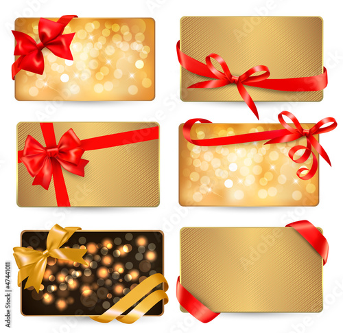 Vector: Set of beautiful gif cards with red gift bows with ribbons Vecto Set of beautiful gif cards with red gift bows with ribbons Vecto