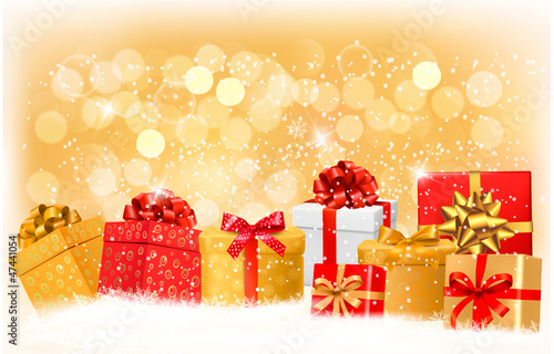Vector: Christmas background with gift boxes and snowflakes. Vector illu Christmas background with gift boxes and snowflakes. Vector illu