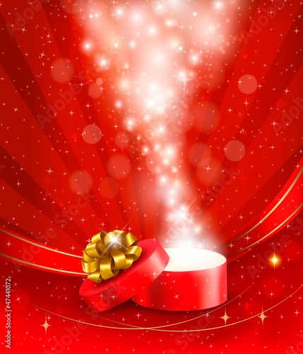 Vektor: Christmas background with open gift box. Vector. Christmas background with open gift box. Vector.