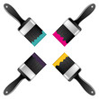 Four brush with CMYK colors. Vector illustration.