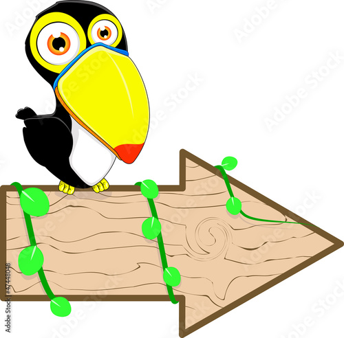 Vector: toucan bird sitting on a blank wooden toucan bird sitting on a blank wooden