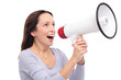 Woman shouting through megaphone