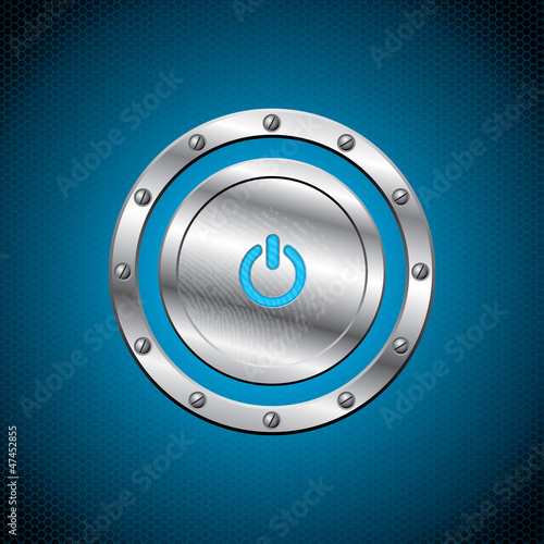 Vector: Cool metallic button on hexagon background Cool metallic button on hexagon background