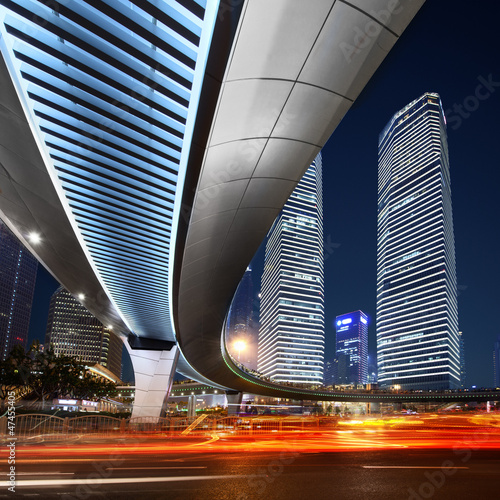 Photo: Shanghai City at sunset with light trails; Shanghai City at sunset with light trails;