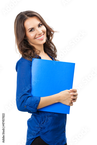 Photo: Businesswoman with folder, on white Businesswoman with folder, on white