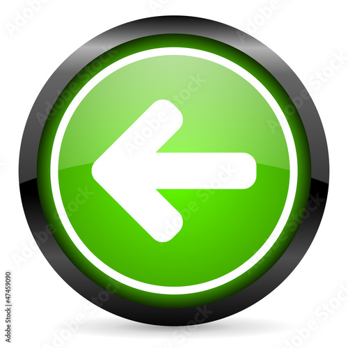 Illustration: arrow left green glossy icon on white background arrow left green glossy icon on white background