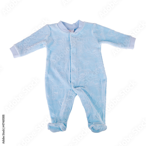 Photo: Blue baby clothes isolated on white background Blue baby clothes isolated on white background
