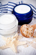 face cream in jars with sea salt and star