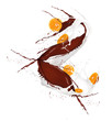 Splash of chocolate and milk splashes with orange