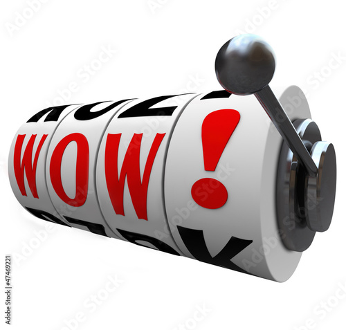 Illustration: Wow Word Slot Machine Wheels Surprise Winner Jackpot Wow Word Slot Machine Wheels Surprise Winner Jackpot