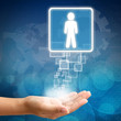Right Person employee in hand on Abstract business background bl