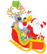 Vector: Santa, Reindeer and Snowman in a sleigh Santa, Reindeer and Snowman in a sleigh