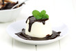 Panna cotta with chocolate sace and fresh mint