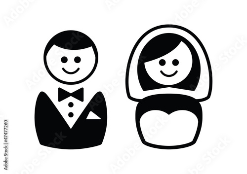 Vector: Married couple icons - broom and bride Married couple icons - broom and bride