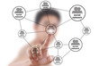 Businessman Pushing Social Network diagram.