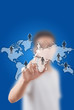 Businessman pushing Social Network world map.