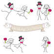 Stick figures, wedding invitation, bridal couple, set 3