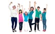 Foto: Group of music lovers dancing with their headphones on Group of music lovers dancing with their headphones on