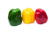 Three colored peppers isolated on white background