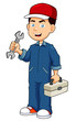 Vector: illustration of Cartoon serviceman holding tool box illustration of Cartoon serviceman holding tool box