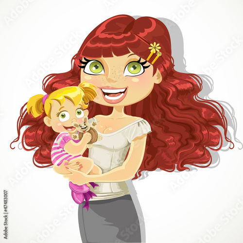 Vector: Cute mom with her daughter in arms Cute mom with her daughter in arms