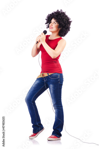 Photo: Woman with afro haircut on white Woman with afro haircut on white