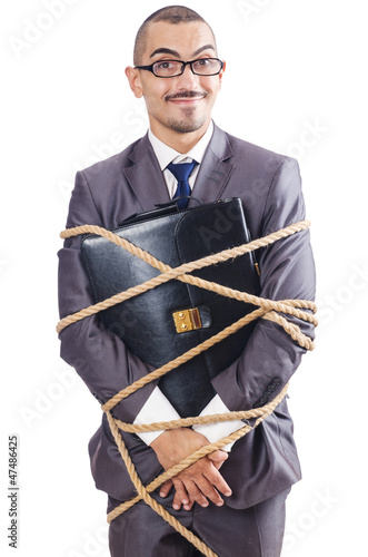 Photo: Businessman tied up with rope Businessman tied up with rope