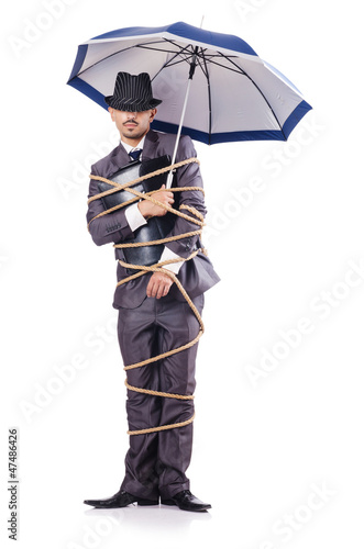 Photo: Man tied up with rope on white Man tied up with rope on white