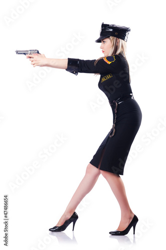 Photo: Woman police isolated on the white Woman police isolated on the white