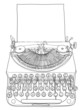 green typewriter and paper line art