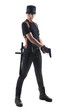 Officer woman with two guns