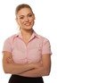 Pretty young business woman on white