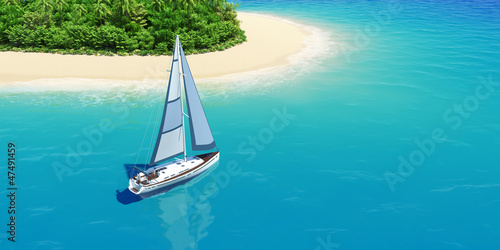 Illustration: Yacht near the tropic island. Yacht near the tropic island.