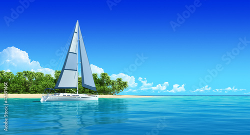 Illustration: Yacht near the tropic island. Yacht near the tropic island.