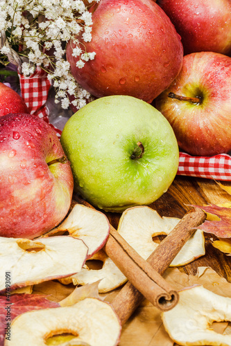 Photo: Fresh apples and dried apple slices Fresh apples and dried apple slices