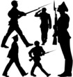 Soldiers marching, sentry guard vector silhouettes. Editable