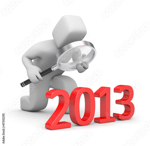 Illustration: Person examines New Year. Metaphor Person examines New Year. Metaphor