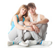 Sports couple is sitting in the studio