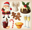 Set of festeve food and decorations for christmas table
