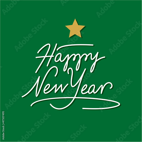 Vector: happy new year hand lettering with gold star happy new year hand lettering with gold star