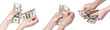 female hands with dollars set isolated on a white