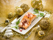Photo: grilled salmon with pink pepper on christmas table grilled salmon with pink pepper on christmas table