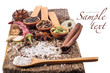 Collection of Spices on wooden table on white background