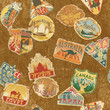 Vintage travel labels  seamless pattern