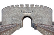 Isolated on white entrance to a medieval circular citadel tower