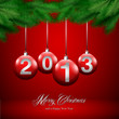 Christmas card with oornaments and pine branches