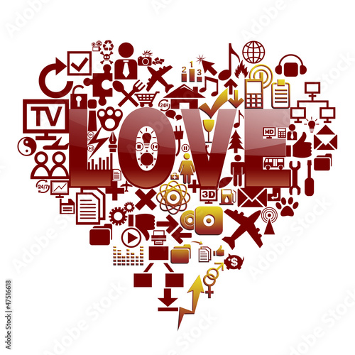 Illustration: Various symbols composed of heart-shaped pattern Various symbols composed of heart-shaped pattern