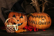 Halloween Pumpkins On Dark Bac...