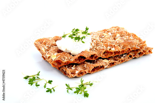 Photo: Knäckebrot mit Quark u. Kresse Knäckebrot mit Quark u. Kresse