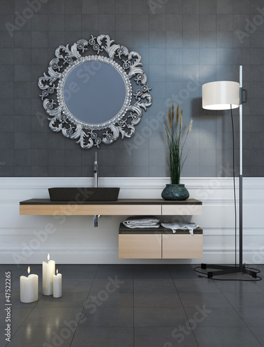 Bathroom Styles on Modern Style Grey Bathroom At Night By Krooogle  Royalty Free Stock